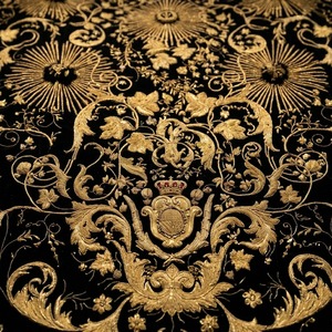 Bandera Bordada a Mano de Terciopelo Negro con Bordado Floral Dorado, Bandera Decorativa Litúrgica Barroca Personalizada para Colgar - Product Image 2