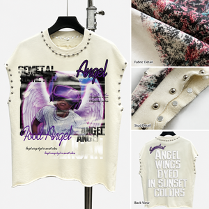 Custom 100% Cotton Breathable 260g Oversized Graphic Tank Top Mens Rhinestone Stud Raw Edge Sleeveless for Streetwear OEM - Product Image 4
