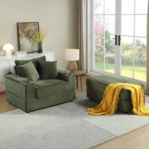 Divano Profondo e Confortevole con 2 Cuscini Decorativi e Pouf per Soggiorno - Product Image 1