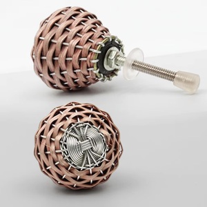 <b>Rustic</b> Woven Wood Cabinet Knobs Round Metal Handle for Drawer Dresser Kitchen Use Easy Installation - Product Image 6