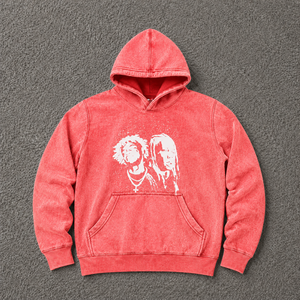 เสื้อฮู้ดดี้โอเวอร์ไซส์สีแดงคอรัล พิมพ์ลายกราฟิกสไตล์วินเทจ ลุคสตรีทแวร์ พร้อมลายภาพเหมือนสีขาว ผ้าฝ้ายฟลีซเนื้อหนา - Product Image 5