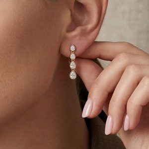 Modern Lab Grown Pear Cut Diamond Dangle <b>Drop</b> Earrings 14K Solid Gold Minimalist Fine Jewelry for Womens Wedding Gift Her - Product Image 5