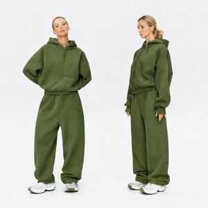 Survêtements amples et élégants IOTA SPORTS rose clair avec fermeture éclair, 100 % coton molletonné, coupe ample, ensemble de jogging 2 pièces avec fermeture éclair - Product Image 4