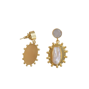 Boucles d'oreilles pendantes ovales en laiton plaqué or avec perles baroques, faites à la main, pour femme, bijoux de mode et de déclaration pour fiançailles - Product Image 6