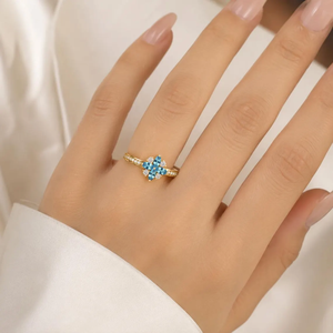 Bague en topaze bleu ciel, pierre de naissance de décembre, coupe marquise, motif floral, en argent sterling 925 et plaqué or 18 carats, élégante pour mariage - Product Image 4