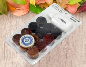 <b>Wooden</b> Carved Checkers <b>Set</b> With Black Brown Red Pieces And Liquid Bottle For Game Play - Product Image 3