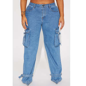 Jeans de Mujer al por Mayor para Otoño, Azul Lavado, Corte Acampanado, con Logotipo Personalizado, Cintura Alta, Botones Elásticos, Pantalones de Mezclilla - Product Image 5