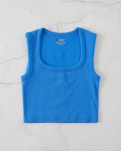 <b>Top</b> Quality <b>Women</b> Ribbed Square Neck Tank <b>Top</b> Sleeveless Seamless Custom Crop <b>Vest</b> Quick Dry Stretch Fitness Yoga <b>Top</b> - Product Image 5