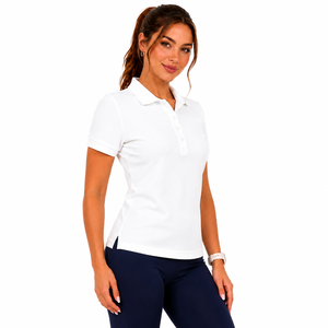 Polo pour femme, couleur unie, col classique, t-shirt de haute qualité, manches courtes, respirant, coupe ajustée, uniforme de bureau, vêtements décontractés, vêtements de golf - Product Image 1