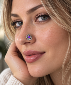 Piercing de Nariz con Diseño Floral Étnico de Plata de Ley 925 con Amatista, Estilo Indio, para Compromiso, para Mujer - Product Image 2