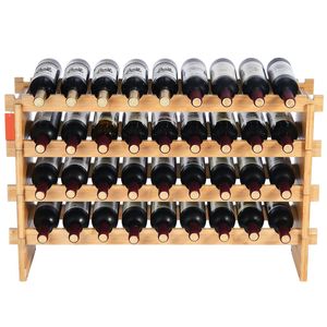 Étagère à vin modulaire empilable à 4 niveaux en bambou massif pour 36 bouteilles, présentoir autoportant avec porte-vin - Product Image 1