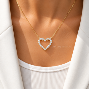 จี้เพชรทรงกลมเพาะเลี้ยงในห้องปฏิบัติการ ทองคำ 14K 18K สีเหลือง รูปหัวใจประดับเพชรแบบ Pave สร้อยคอเพชร DEF VVS เครื่องประดับโรแมนติกคุณภาพสูง ขายส่ง - Product Image 2