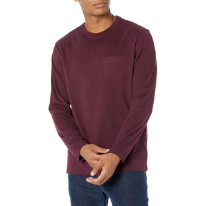 Camiseta de Manga Larga Negra para Hombre, Cuello Redondo, con Bolsillo en el Pecho, Corte Regular, Informal, Tejida, 100% Algodón, para Otoño, Último Modelo 2026 - Product Image 3