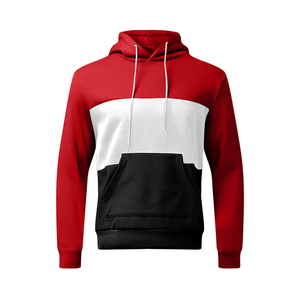 Sweat-shirt à capuche pour homme, coupe classique, décontracté, avec poches, design color block, pour l'automne, rouge, blanc, noir - Product Image 1