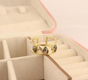 Anillo ajustable de ágata musgosa chapado en oro, de banda ancha, a la moda, con piedra natural, de latón, abierto, colección de joyería unisex. - Product Image 5