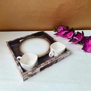 Designer Wooden Tray Collection with Enamel Print and Polished Gold Foil Surface Ideal for Stylish Tea and Coffee Serving - Product Image 2