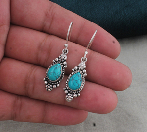 Shree Jaipur <b>Silver</b> Luxury Purple Jade Teardrop <b>Dangle</b> <b>Earrings</b> 925 Sterling <b>Silver</b> Beaded Halo Drop <b>Earrings</b> Vintage - Product Image 3
