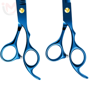 Ciseaux de coiffure professionnels en acier inoxydable bleus pour coupe droite et effilage des franges par IMANS - Product Image 3
