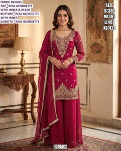 Kurti Zari Whisper traditionnel pour femmes, longueur au sol, en georgette Bhandhani - Product Image 3
