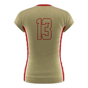 เสื้อวอลเลย์บอลดีไซน์พรีเมียมสำหรับทุกเพศ สีแดง พิมพ์ลายแบบซับลิเมชั่น ระบายเหงื่อได้ดี แขนสั้น คอกลม เสื้อทีม ผู้ผลิต OEM - Product Image 2