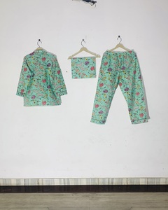 Ensembles de pyjamas en coton vintage à col rabattu boutonnés et imprimés à la main, best-sellers pour femmes, vêtements de nuit d'été - Product Image 5