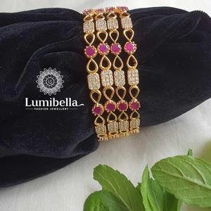 AD Ruby Gold Plated <b>Copper</b> Brass Charm <b>Bangle</b> with Zircon and Pearl - Product Image 2