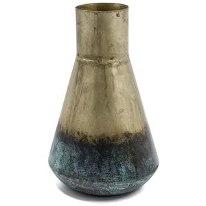Jarrón de Metal de Lujo con Acabado en Latón Antiguo y Turquesa, Florero Decorativo Grande para Mesa, Artesanía Metálica Geométrica Creativa, Decoración Interior Moderna - Product Image 1