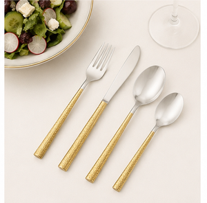 Juego de Cubiertos Martillados de Acero Inoxidable Dorado y Plateado, Vajilla Moderna de Dos Tonos para Cenas Elegantes y Bodas, Precio de Fábrica - Product Image 2