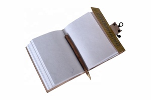 Yellow Pentacle Design Embossed Handmade Genuine Leather Journal Hardcover Blank White Paper Notebook Antique Brass C-Lock Diary - Product Image 3