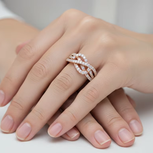 Elegante Anillo de Diamantes Entrelazados Infinitos, Anillo de Bodas de Oro Genuino, Joyería de Regalo de Aniversario Premium - Product Image 1
