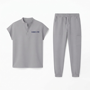 Ensemble de blouses et pantalons unisexes Hawk Eye gris en polyester tricoté pour hôpital, tenue de travail confortable en deux pièces - Product Image 4