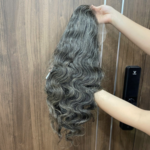 วิกผมแท้แบบลูกไม้ด้านหน้าสีเทาแบบลอนคลื่น ขายส่ง ผมมนุษย์บริสุทธิ์ 100% - Product Image 2