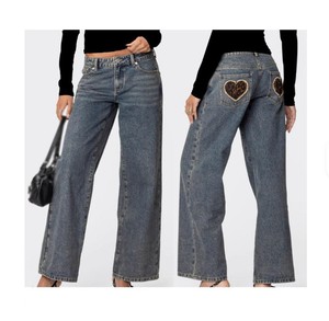 Ladies' Mid Waist Regular Fit Breathable Distressed Jeans with Patchwork Design Spring Season Full Length Denim Pants - Product Image 4