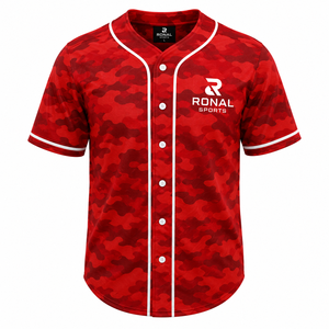 RONAL SPORTS เสื้อเบสบอลลายพรางสีแดงสำหรับผู้ชาย แขนสั้น ระบายความชื้นได้ดี ติดกระดุมด้านหน้า ชุดยูนิฟอร์ม - Product Image 1
