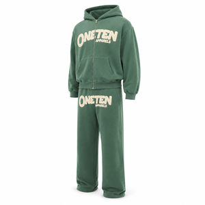 Custom Solid Acid Wash Zip-Up Hoodie and Flare Sweatpants Set Oversized <b>Tracksuit</b> OEM Logo <b>Waterproof</b> Fleece - Product Image 6
