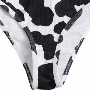 Ensemble bikini imprimé vache pour femme, haut croisé à nouer, bas string, maillot de bain deux pièces en spandex et polyester, motif animal - Product Image 6