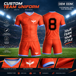 Conjunto de uniforme de fútbol sublimado de alta calidad, pantalones cortos transpirables de secado rápido, camiseta de poliéster con logotipo personalizado de marca - Product Image 1