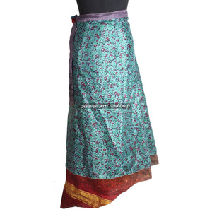 Nueva Falda Larga Envolvente Estilo Boho Hippie de 2 Capas, Reversible, de Seda Vintage, 38 Pulgadas, Colección de Moda para Mujer - Product Image 3