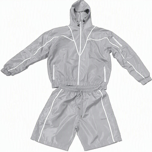 TRACK SPORTS <b>Men's</b> <b>Orange</b> Waterproof Hooded Fleece-Lined 100% Cotton Streetwear Tracksuit Set Zip-Up Jacket & <b>Shorts</b> - Product Image 2