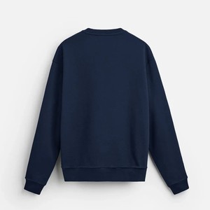 Unisex <b>Navy</b> Hooded <b>Sweatshirt</b> Loose Fit 100% Cotton Fleece Digital Printing Casual Winter Wear Solid Color Pullover - Product Image 5