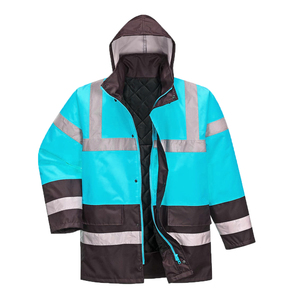 Men's Hooded Reflective Workwear Jacket <b>Waterproof</b> Quilted Long <b>Winter</b> <b>Coat</b> with Pockets and Zipper and button Closure - Product Image 3