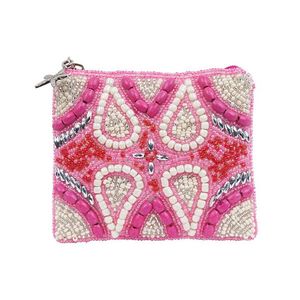 Beach Girl Embroidered Beaded Coin Purse With Zipper And <b>Key</b> Ring <b>Square</b> Casual Travel Accessory - Product Image 6