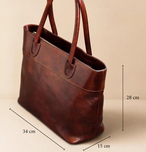Sac fourre-tout classique en cuir véritable avec deux poignées, ouverture supérieure, durable, unisexe, pour usage quotidien, couleur marron - Product Image 5