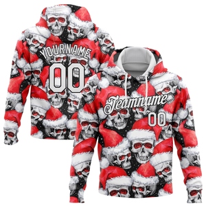 Sudadera con Capucha Deportiva al por Mayor Directo de Fábrica, Nuevo Diseño Personalizado, Cosida, con Calaveras 3D Rojas, Blancas y Negras y Gorro de Santa Claus - Product Image 1