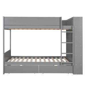 Lit superposé double avec 2 tiroirs et armoire multi-niveaux en gris pour enfants - Product Image 4
