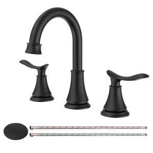 Robinet de lavabo noir mat à 2 poignées, 8 pouces de large, avec bec pivotant à 360 degrés, robinet de lavabo à 3 trous pour vasque de salle de bain - Product Image 1