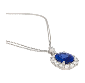 Oval Sapphire Pendant Necklace With Diamond Halo 18K Gold Rhodium Plated <b>Snake</b> Chain Luxury Women's Wedding Jewelry - Product Image 2