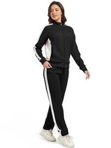 Ensemble de survêtement deux pièces pour femmes, noir, en molleton écologique, veste zippée et pantalon, vêtements de sport décontractés - Product Image 5