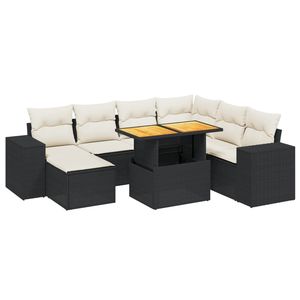 Ensemble de canapés de jardin de taille moyenne en rotin PE noir et blanc crème, mobilier d'extérieur élégant - Product Image 2