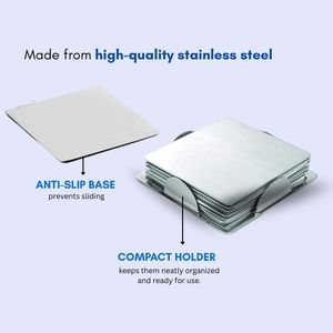Posavasos Cuadrados Clásicos de Acero Inoxidable de Alta Calidad con Logotipo Personalizado, Base Antideslizante Duradera, Ecológicos para Uso Doméstico SKI - Product Image 3